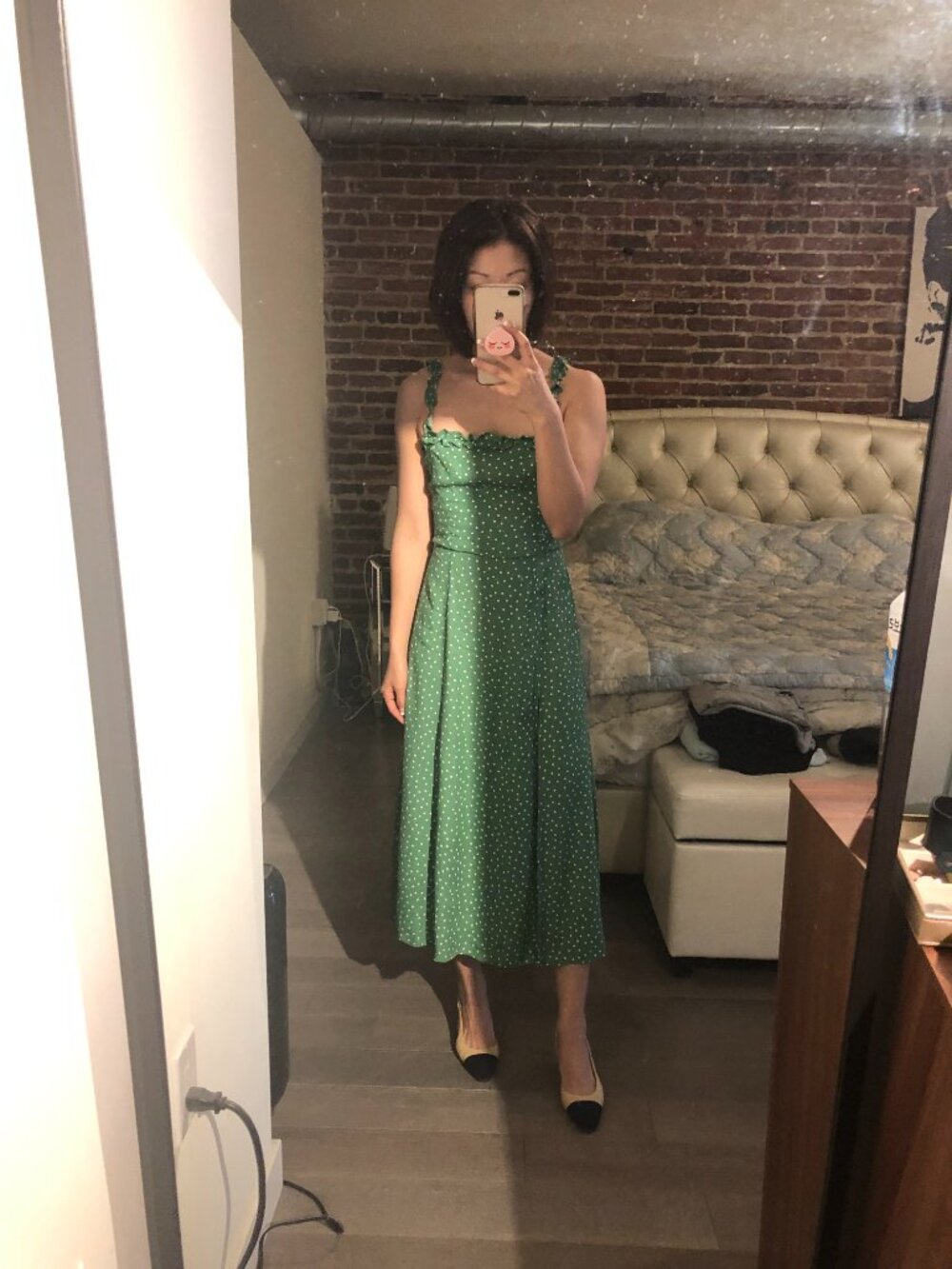 Reformation Green Polka Dot Ruffle-strap Maxi Dress